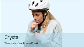  Presentation with bike - Colorful presentation design enhanced with lung chronic - young woman with bike helmet backdrop and a sky blue colored foreground