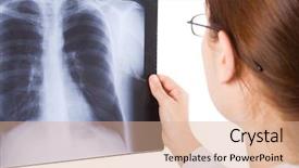  Presentation with lung disease - Colorful PPT layouts enhanced with lung disease - female doctor examining a thorax backdrop and a coral colored foreground