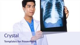  Presentation with look - Slide set having lung radiation - male doctor look background and a sky blue colored foreground