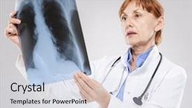  Presentation with work anniversary 7 years - PPT theme enhanced with lung radiation - sixty years woman doctor background and a  colored foreground