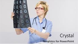  Presentation with roentgen - Cool new presentation design with lung radiation - woman doctor watching roentgen records backdrop and a light blue colored foreground