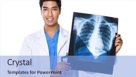 Presentation with film x ray pelvis - Colorful presentation theme enhanced with lung radiation - young doctor holding with x backdrop and a light blue colored foreground