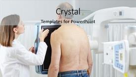  Presentation with radiologist - Presentation design with lung radiation - young professional radiologist talking background and a light gray colored foreground