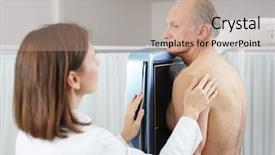  Presentation with radiologist - PPT theme featuring lung radiation - young radiologist helping her senior background and a coral colored foreground