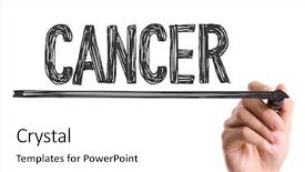  Presentation with compensation management hand marker - Presentation consisting of tumor markers - hand with marker writing background and a white colored foreground