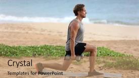  Presentation with elderly people exercise patient training - Slide set consisting of training lunges exercising legs muscle background and a coral colored foreground