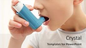  Presentation with inhaler - PPT layouts with lungs disorders - boy using inhaler during asthmatic background and a soft green colored foreground