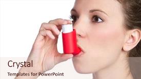  Presentation with pretty girl - Audience pleasing slide deck consisting of lungs disorders - pretty girl holding asthma inhaler backdrop and a lemonade colored foreground