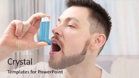  Presentation with inhaler - Cool new PPT theme with lungs disorders - young man using asthma inhaler backdrop and a  colored foreground
