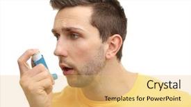  Presentation with inhaler - Presentation consisting of lungs disorders - young man using inhaler background and a  colored foreground