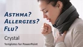  Presentation with allergies - Colorful presentation design enhanced with lungs disorders - young woman suffering from cough backdrop and a mint green colored foreground