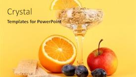  Presentation with lungs - Presentation theme enhanced with lungs muesli in vase for desserts with fruit on yellow background background and a yellow colored foreground