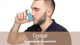  Presentation with asthma - Presentation featuring lungs respiratory - young man using asthma inhaler background and a coral colored foreground