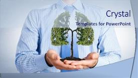  Presentation with lungs - PPT theme with lungs shaped tree in palms background and a sky blue colored foreground