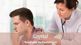  Presentation with doctor examining a newborn baby - PPT theme enhanced with lungs stethoscope - female doctor examines a young background and a coral colored foreground