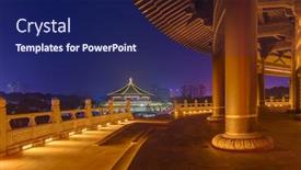  Presentation with china travel - Cool new PPT theme with luoyang city national heritage park - china - travel and architecture background backdrop and a navy blue colored foreground