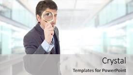  Presentation with magnifying glass - Presentation design with lupe - business man with magnifying glass background and a  colored foreground