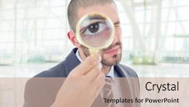  Presentation with magnifying glass - Colorful presentation enhanced with lupe - business man with magnifying glass backdrop and a soft green colored foreground