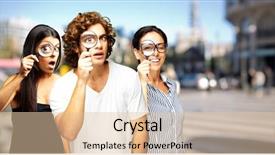  Presentation with looking glass - Slide set enhanced with portrait of a little girl on a bicycle in summer park against sunset background and a red colored foreground