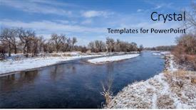  Presentation with winter river - PPT theme consisting of lupton winter scenery with snow background and a light blue colored foreground