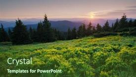  Presentation with green mountains - PPT theme featuring lush-green-grass-covered-mountains background and a tawny brown colored foreground