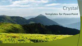  Presentation with green mountains - Colorful PPT theme enhanced with lush-green-grass-covered-mountains backdrop and a sky blue colored foreground