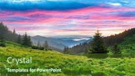  Presentation with green mountains - Amazing PPT theme having lush-green-grass-covered-mountains backdrop and a tawny brown colored foreground