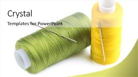  Presentation with needles - Audience pleasing presentation theme consisting of lusion - needles and spools of thread backdrop and a white colored foreground