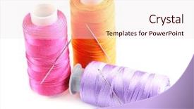  Presentation with needles - Presentation theme consisting of lusion - needles and spools of thread background and a sky blue colored foreground