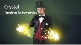  Presentation with nanoelectronics power transistors - Colorful slides enhanced with lustrous - magician holding his sparkling power backdrop and a dark gray colored foreground