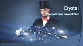  Presentation with blue and yellow geometric - Audience pleasing slide set consisting of lustrous - magician with blue background backdrop and a ocean colored foreground