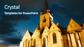  Presentation with medieval - Slides featuring lutheran cathedral at twilight romania background and a ocean colored foreground