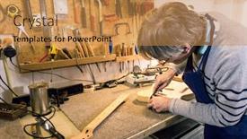  Presentation with electric guitar - Amazing slide deck having luthier-carefully-filing-and-shaping backdrop and a gold colored foreground