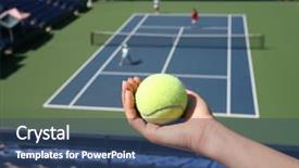  Presentation with tennis ball in the corner - Beautiful PPT theme featuring luv - woman holding a tennis ball backdrop and a ocean colored foreground