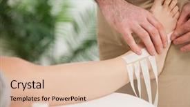  Presentation with ankle - Presentation having luxation - doctor dressing an ankle background and a lemonade colored foreground