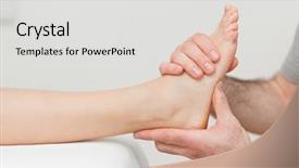  Presentation with room - Theme enhanced with luxation - hands of an osteopath massaging background and a light gray colored foreground