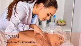  Presentation with massage therapy - PPT theme with luxation - massage room for therapy deals background and a coral colored foreground