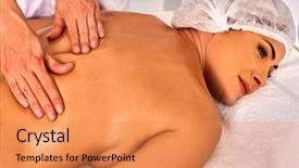  Presentation with massage therapy - Cool new PPT theme with luxation - massage woman therapist making manual backdrop and a coral colored foreground