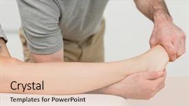  Presentation with ankle - Cool new presentation theme with luxation - physiotherapist stretching the ankle backdrop and a  colored foreground