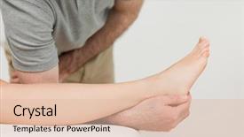  Presentation with ankle - Colorful slide deck enhanced with luxation - serious physiotherapist working backdrop and a  colored foreground