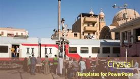  Presentation with train transport - PPT theme enhanced with luxor-egypt-october-1-2022 background and a  colored foreground