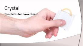  Presentation with condom - Cool new theme with luxur car - hand holding a condom isolated backdrop and a  colored foreground