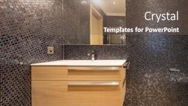  Presentation with nobody - Beautiful slide deck featuring luxurious bathroom in modern apartment nobody inside backdrop and a violet colored foreground