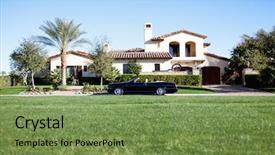  Presentation with house - Slide deck consisting of luxurious car parked outside house background and a seafoam green colored foreground