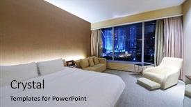  Presentation with hotel - Presentation having luxurious hotel room interior background and a light gray colored foreground