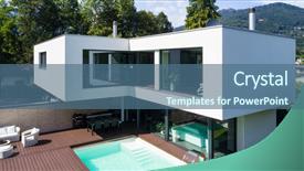  Presentation with villa - PPT layouts featuring led outdoor light - exterior modern white villa background and a ocean colored foreground