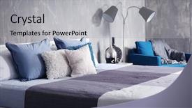  Presentation with bedroom modern - Beautiful PPT theme featuring interior of modern bedroom with cozy double bed backdrop and a light gray colored foreground