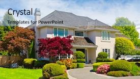  Presentation with luxury house - Beautiful PPT theme featuring housie - luxury house at sunny day backdrop and a light blue colored foreground