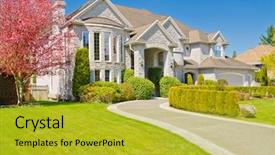  Presentation with luxury house - Slide deck featuring luxury house at sunny day background and a gold colored foreground