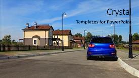  Presentation with housing - Slide deck consisting of luxurious housing in town background and a light blue colored foreground